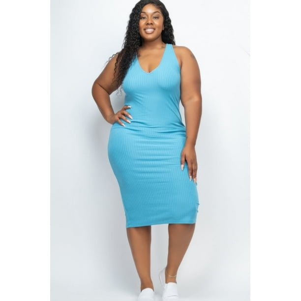 Vestido Midi Ajustado Sin Mangas De Canalé De Talla Grande
