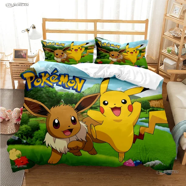 Pokémon Pikachu Cute Anime All Season Duvet Cover Comforter Beding Set Soft Quilt Cover and Pillowcases Single/Double/Queen/ Bed Sheets