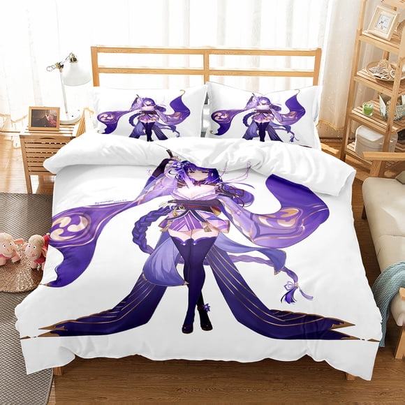 Genshin Impact Raiden Shogun Pillowcase Bedding Bag Cartoon 3 Pcs Set Anime Customize Bedding Decoration Cute Quilt Cover