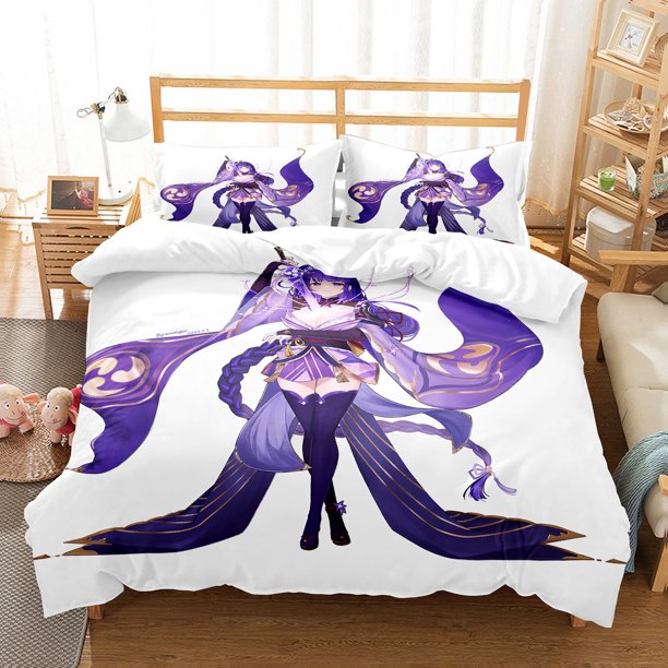 Genshin Impact Raiden Shogun Pillowcase Bedding Bag Cartoon 3 Pcs Set Anime Customize Bedding Decoration Cute Quilt Cover