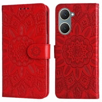 Funda Tipo Cartera Foxdock Para Vivo Y03 4G , Diseño Girasol En Relieve, Cuero Pu, Cierre Magnético, Soporte Y Tarjetero