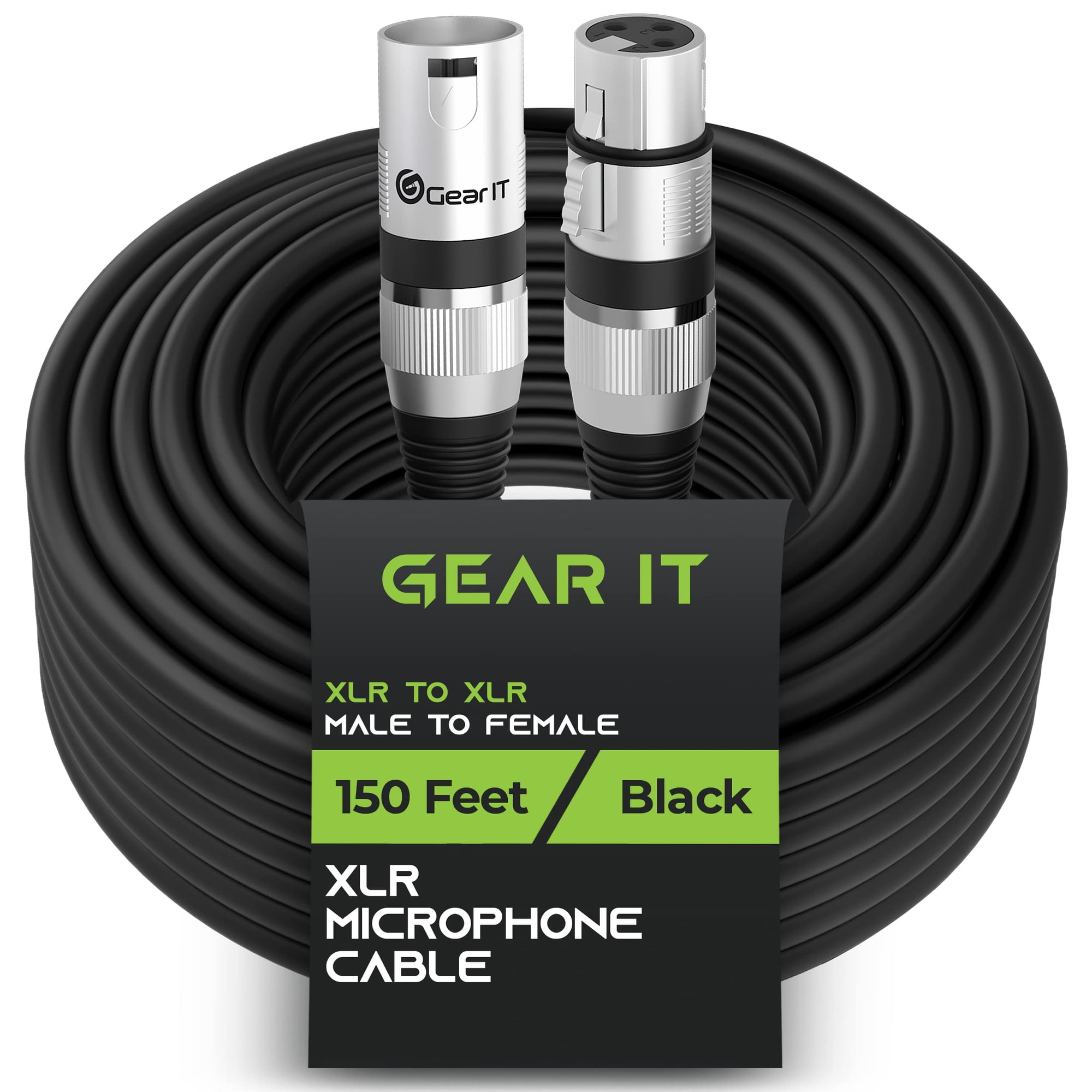 Cables Xlr Gearit Para Micrófono Macho A Hembra, 3 Pines, 150 Pies, Color Negro