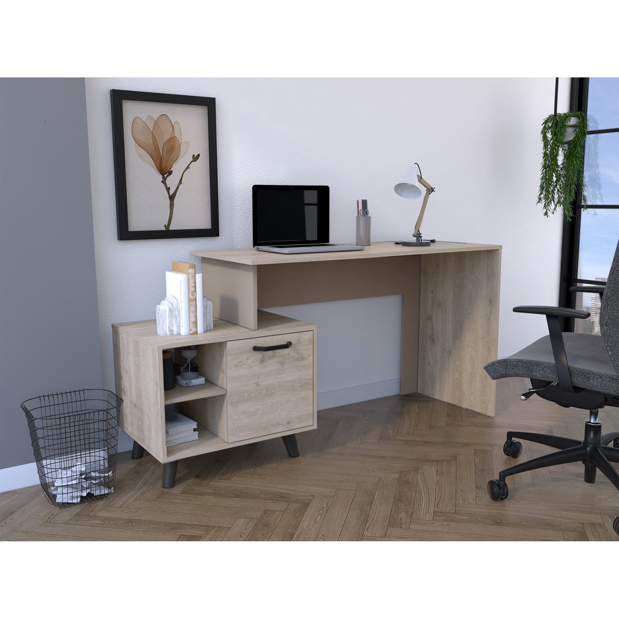 Tuhome - Escritorio Archivador 1 Puerta Leira 75,6x151,5x50,0 Cm Ceniza Y Taupe