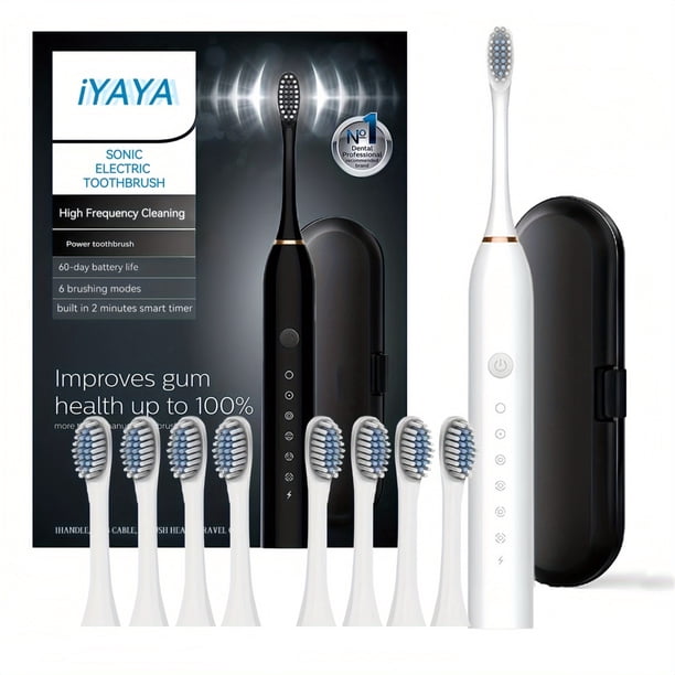 Black Series Ultra Whitening Toothbrush - 8 Brush Heads & USB Rechargeable Ultrasonic Tooth Brush – 420000 VPM Electric Motor & Travel Case - 6 Modes W Smart Time