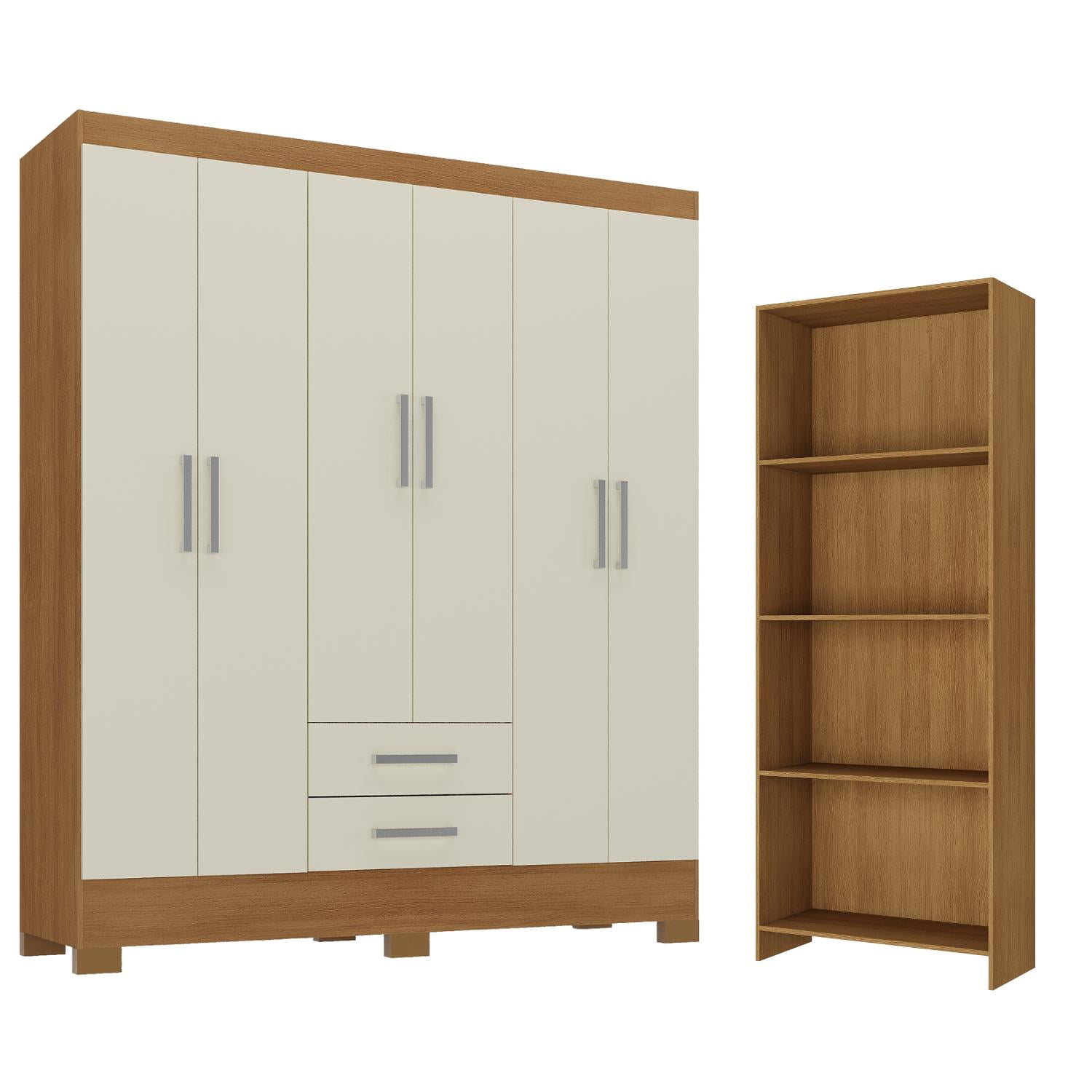 Movelaria - Combo Clóset 6 Puertas 2 Cajones + Librero Off White R6216 Blanco