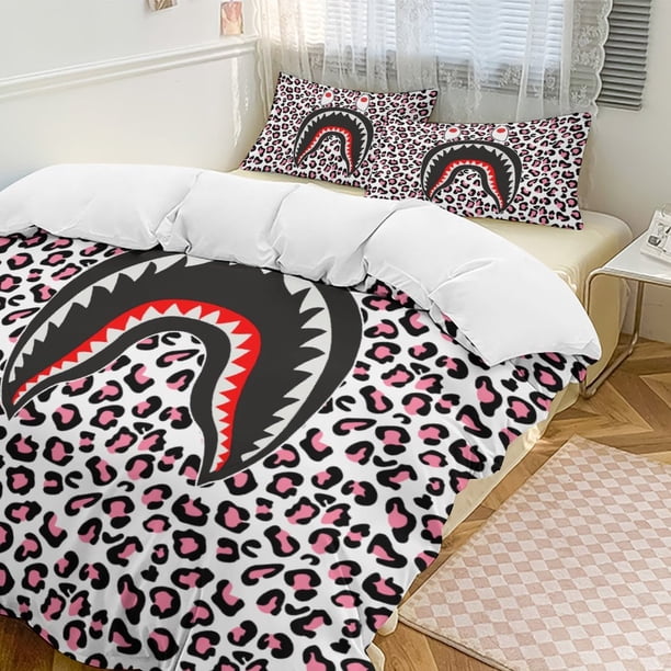 Pink Leopard Bape Shake Camo Comforter Set Soft 3 Pcs Twin Bedding Sets Thicken for All Season