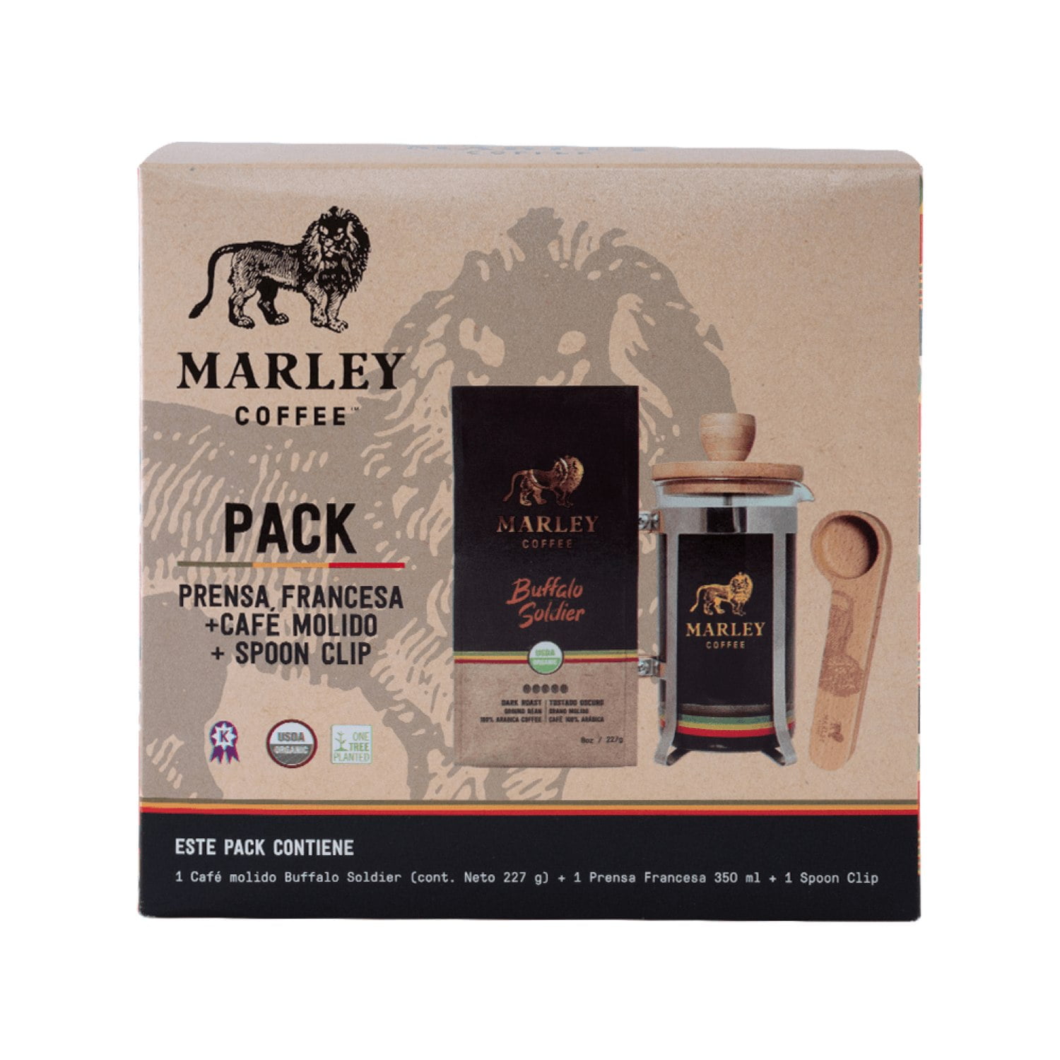 Marley Coffee - Pack Café Molido + Prensa Francesa + Cuchara Medidora