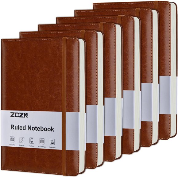 ZCZN 6 cuadernos rayados con tapa dura, 14 x 21 cm, color café