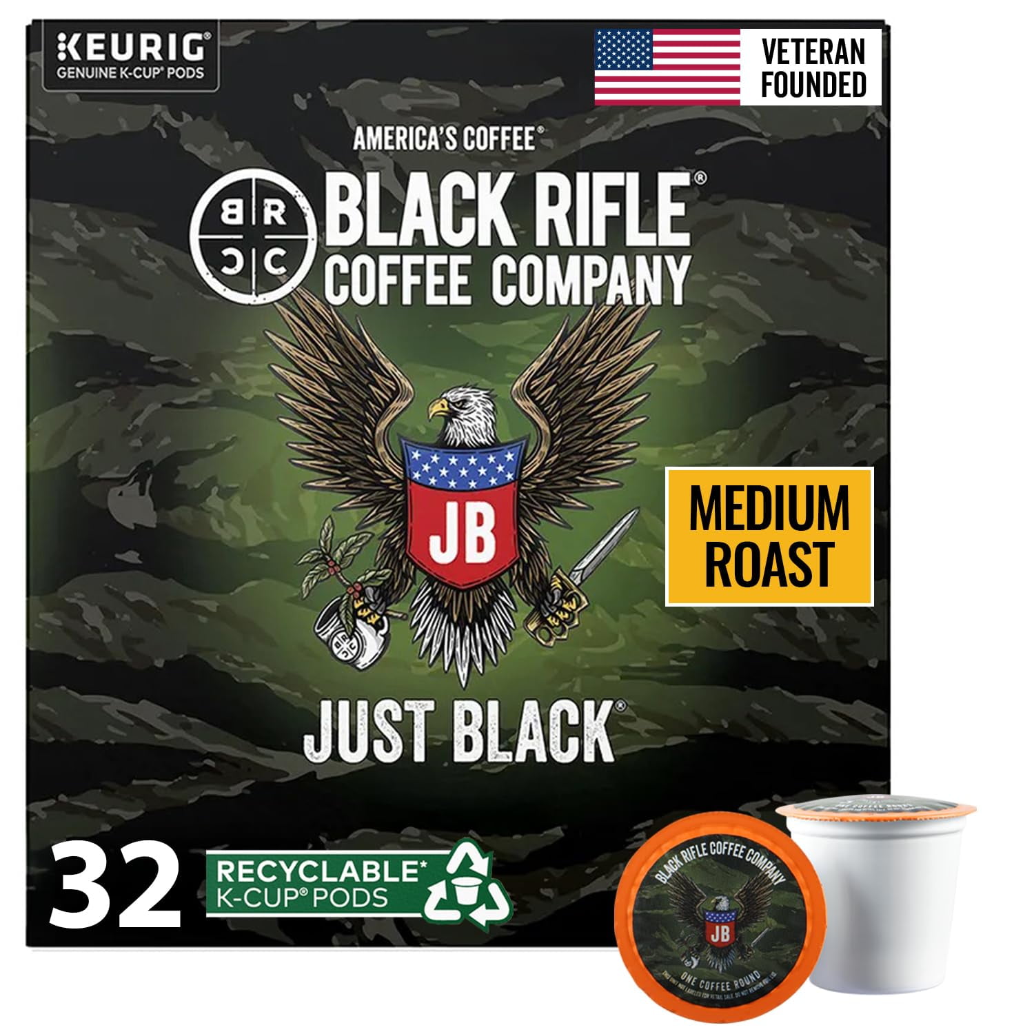 Black Rifle Coffee Company - Cápsulas De Café Black Rifle Coffee Just Black Tueste Medio 32 Unidades