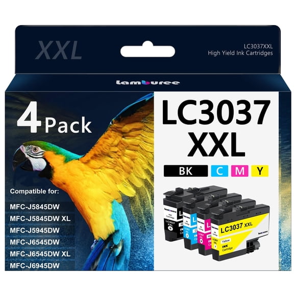Cartuchos de tinta Lamburee LC3037 XXL de súper alto rendimiento, paquete de 4