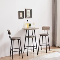 M&Ms - Round Bar Stool Set With Shelf, Upholstered Stool With Backrest Grey, 23.62'' W X 23.62'' D X 35.43'' H.