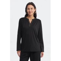 Fashionspark - Polera Mujer Cuello Abotonado Negro - Ll