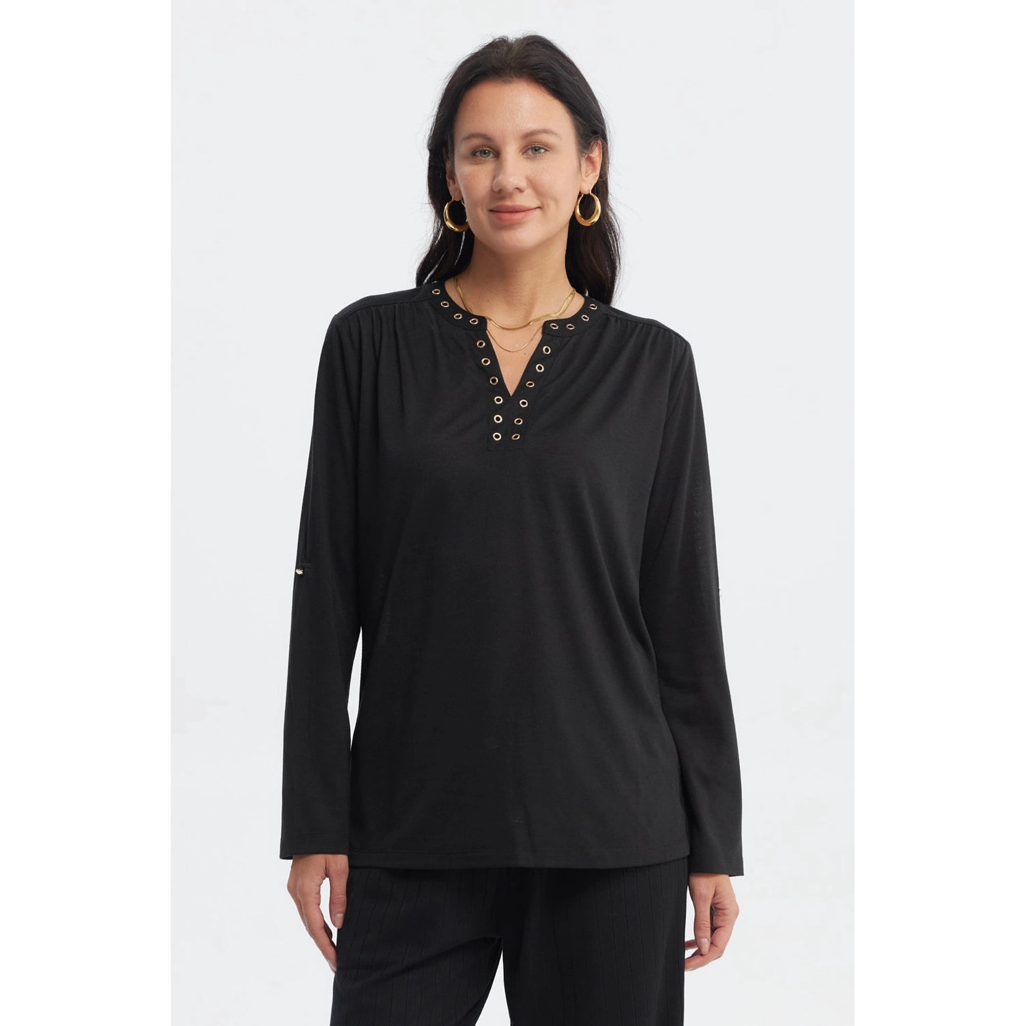 Fashionspark - Polera Mujer Cuello Abotonado Negro - Ll