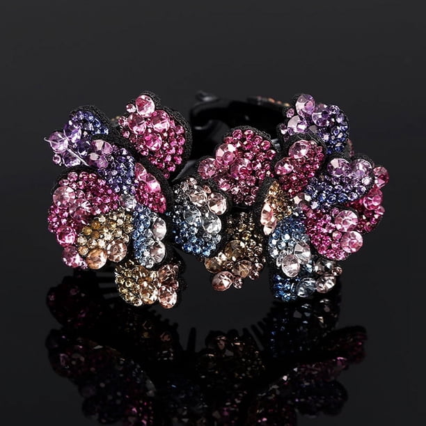 Elegant Rhinestone Hair Claws for Women - Flower Hair Clip Barrettes, Claw Hair Clamps, Ponytail Holder, Hairpin Band - Stylish Hair Accessories