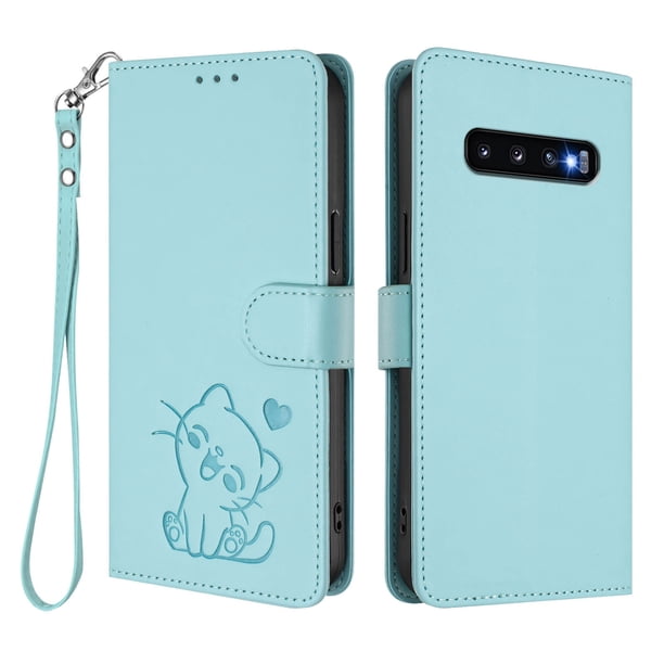 Funda Volteable tipo Billetera con Correa para Samsung Galaxy S10, Verde Claro