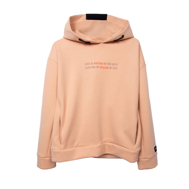 Polerón Hoodie Niño con Texto Estampado Beige