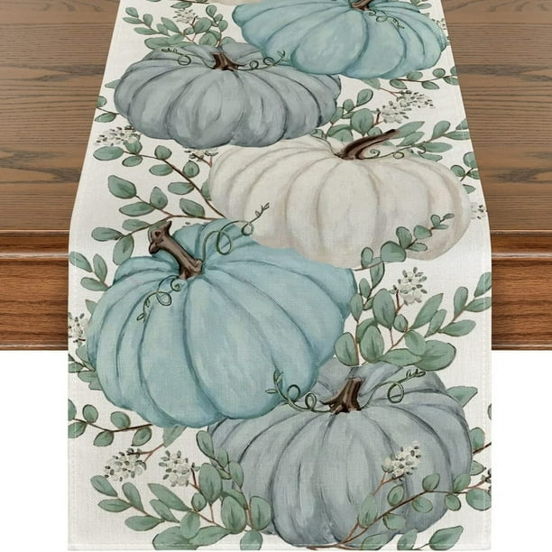 1pc Fall Eucalyptus Leaves Pumpkins Table Runner, Autumn Halloween Kitchen Dining Table Decoration For Indoor Outdoor Party, Gift,13x72 Inch