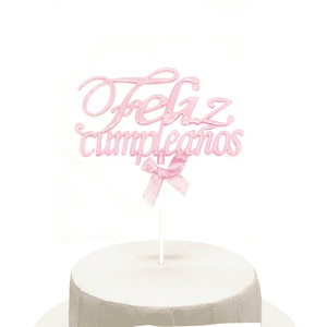 Genérico - Topper Torta Feliz Cumpleaños Rosado Glow X1Uni