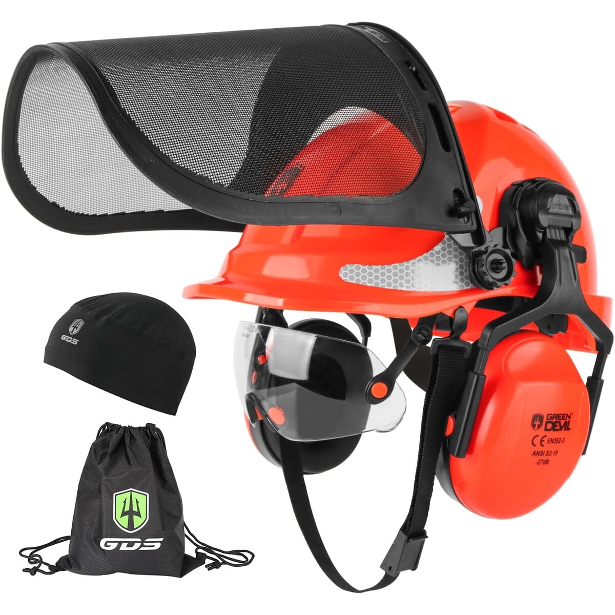 Casco Seguridad Green Devil Visor Malla Orejeras 5363cm