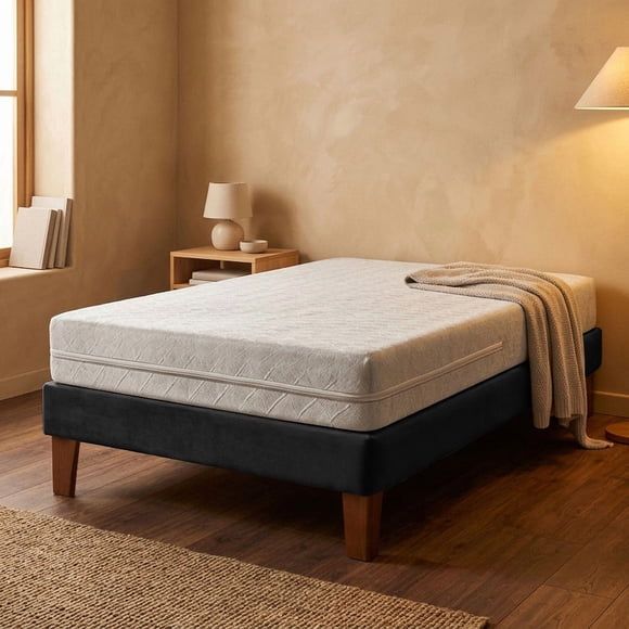 Cama Europea Zen Best 1 Plaza 190 cm Colchon Espuma Con Funda Velvet Negro