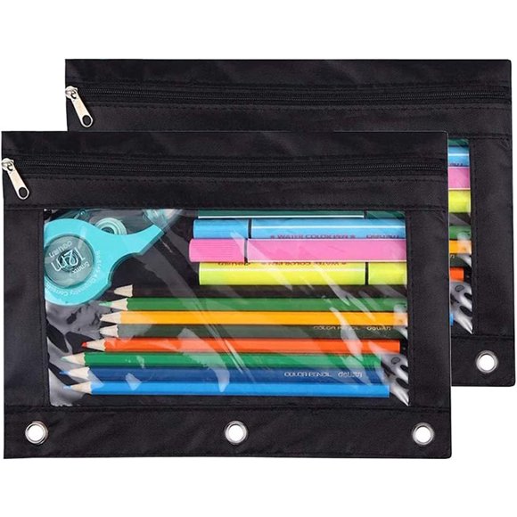 Estuche para lápices TOPWOOZU 25x18 cm de 3 anillas negro (2 unidades)