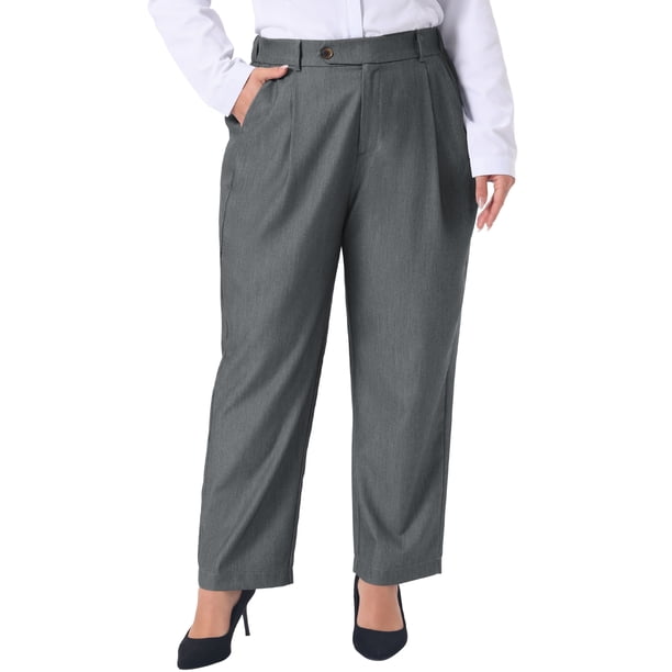 Pantalones de Oficina de Trabajo Plisados de Talla Grande para Mujer de Agnes Orinda, de Cintura Alta, Rectos, Casual de Negocios con Bolsillo 5X Gris Claro