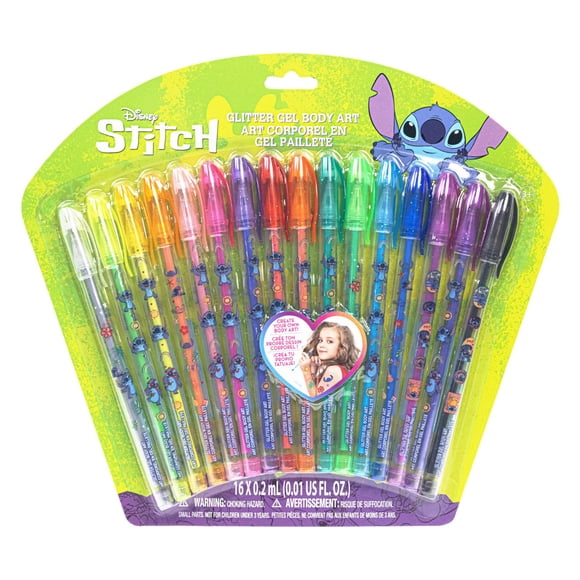 Set de arte corporal con bolígrafo con purpurina Townley Girl Disney Stitch, 16 unidades