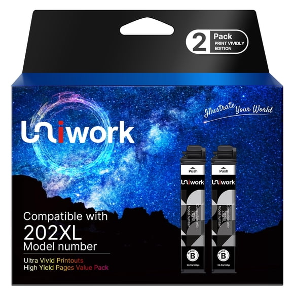 Cartucho de tinta Uniwork Epson 202 negro, paquete de 2, 1100 páginas