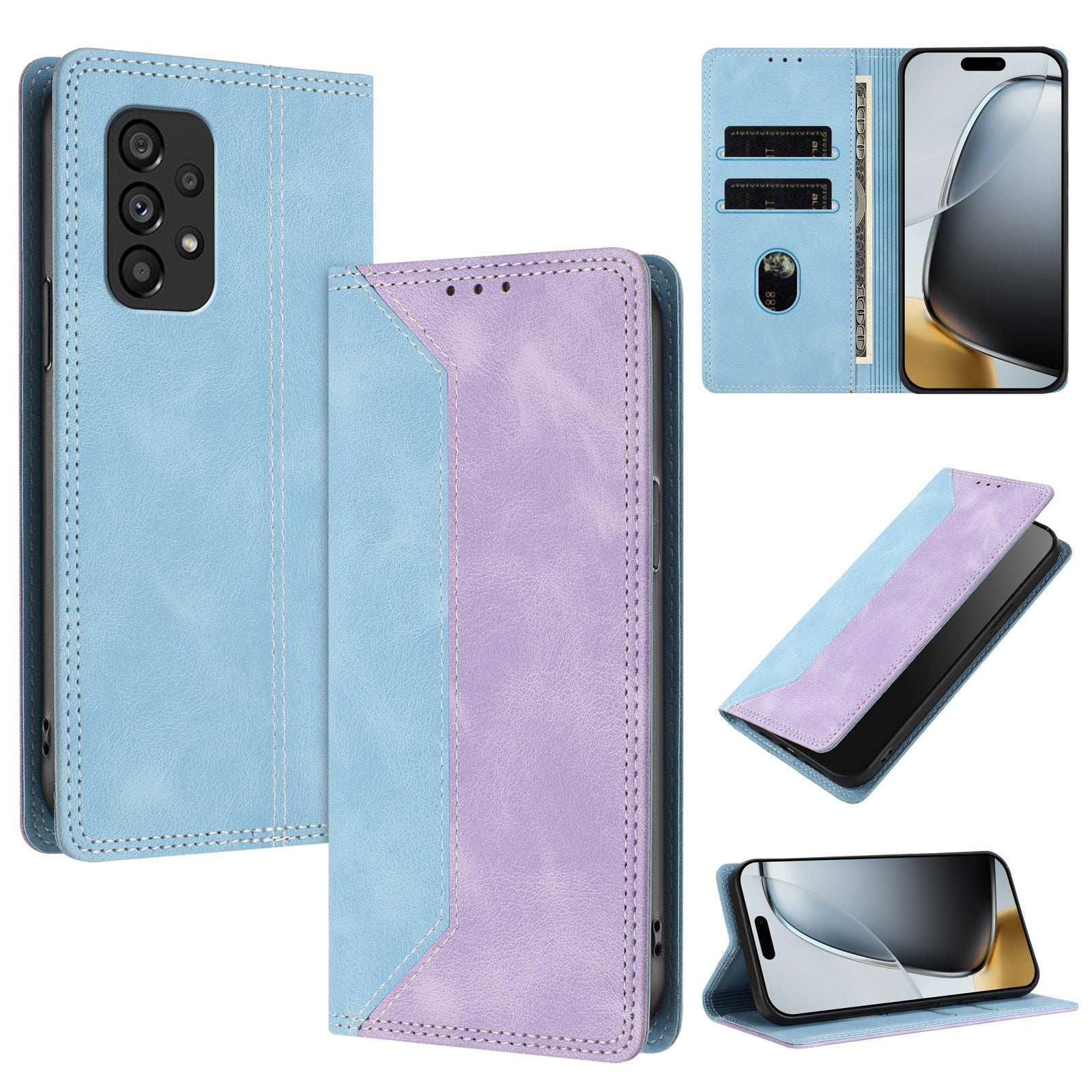 Funda Foxdock Para Samsung Galaxy A53 5g De Cuero Premium Bicolor Con Ranuras Rfid, Carcasa Tipo Billetera Antigolpes Y Soporte Plegable