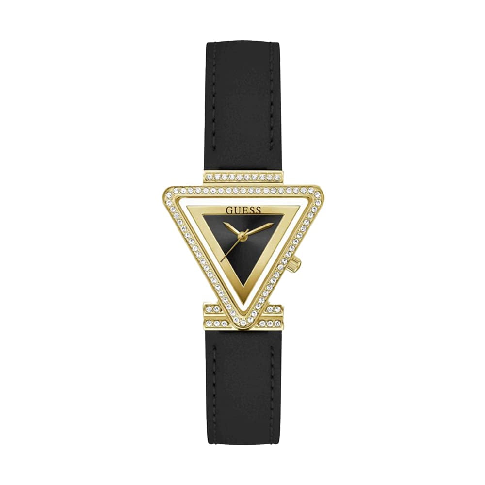 Reloj Guess Para Mujer, Correa Negra De 34 Mm, Esfera Negra Y Caja Dorada
