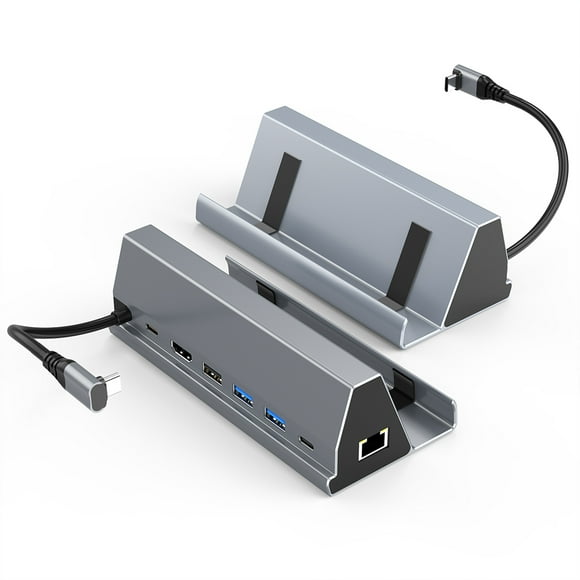 7 en 1 Steam Deck Dock Accesorios USB 3.0 HDMI 4K@60Hz Gigabit Ethernet 1000Mbps USB-C PD 100W HUB-Color plata