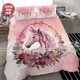 thumbnail image 1 of Custom Personalized Pink Flower Unicorn With Your Name Quilt Duvet Cover Set3-Piece Bedding Set, 1 of 5