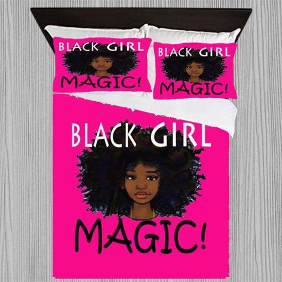 Black Girl African Pink Background Full Bedding Duvet Cover Set 3-Piece Bedding Set (1 Duvet Cover + 2 Pillow Shams)