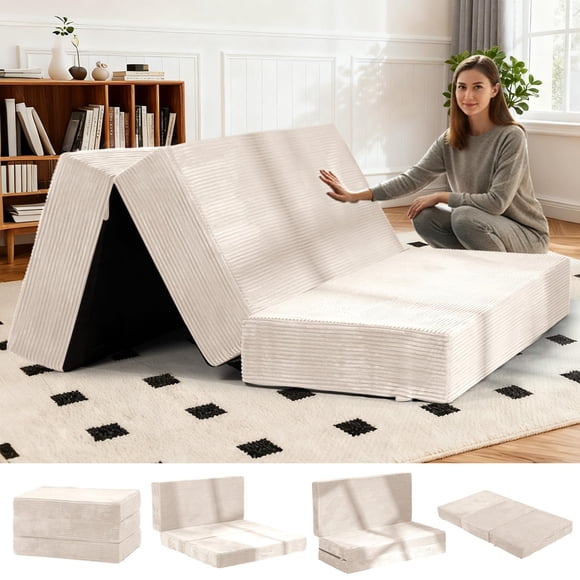Colchón Plegable Tri-Fold AOLVDOW de 6 Pulgadas Tamaño Full Beige
