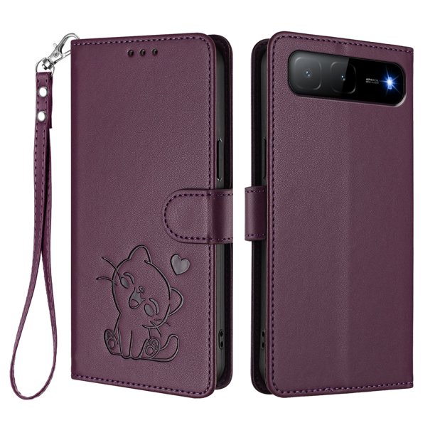 Funda Volteable con Diseño de Gato para Infinix Hot 60i 5G, Morado Oscuro