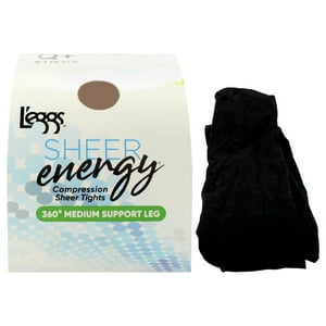 Medias De Compresión Sheer Energy De 360 Grados De Sujeción Media - Lse107 Jet Black De Leggs Para Mujer - 1 Par De Pantimedias (Talla Q Plus)