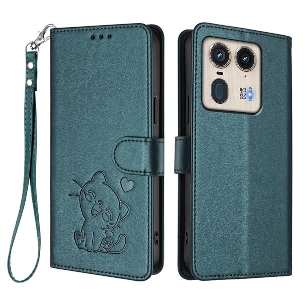 Funda de Gato tipo Libro para Motorola Edge 50 Ultra 5G, Verde Oscuro