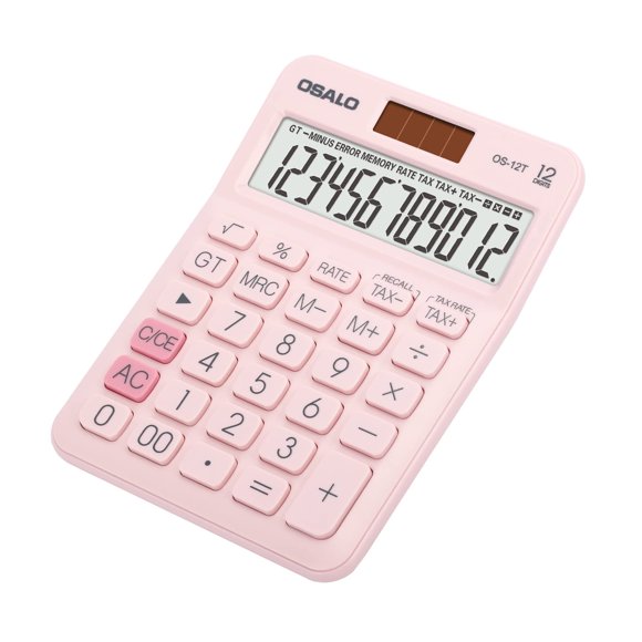 Calculadora de bolsillo 13,5 x 9,8 cm, 12 dígitos, rosa