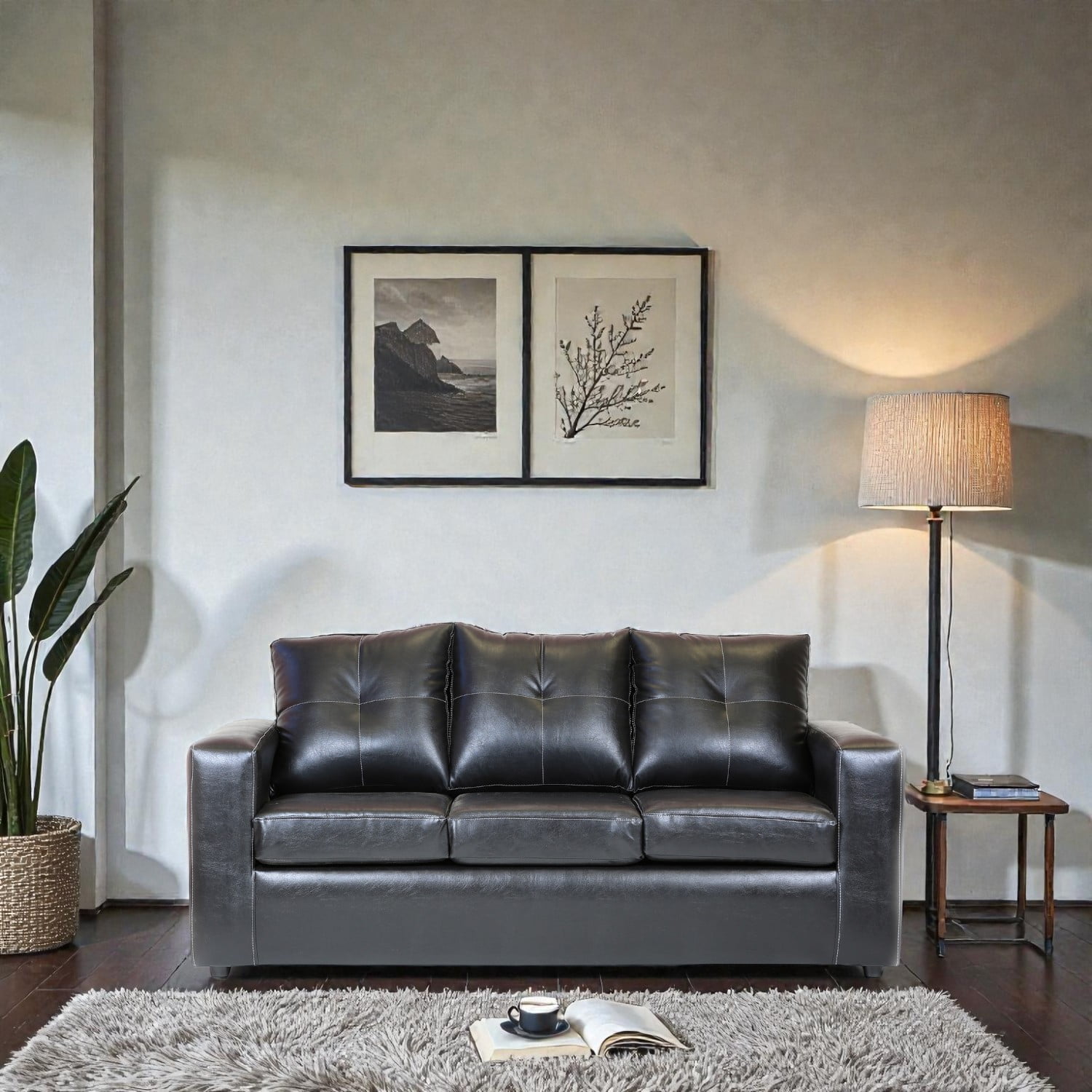 Muebles Altiro - Sofá Emanuel 3 Cuerpos - Cuero Sintetico Pu Negro