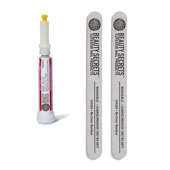 Set de pegamento y lima para uñas Beauty Secrets, a prueba de goteo y obstrucciones