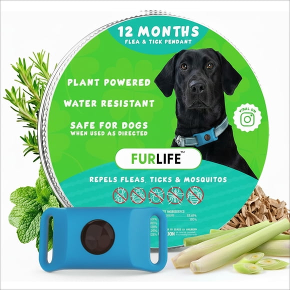 Placa de identificación para perros FurLife azul impermeable para prevenir pulgas y garrapatas