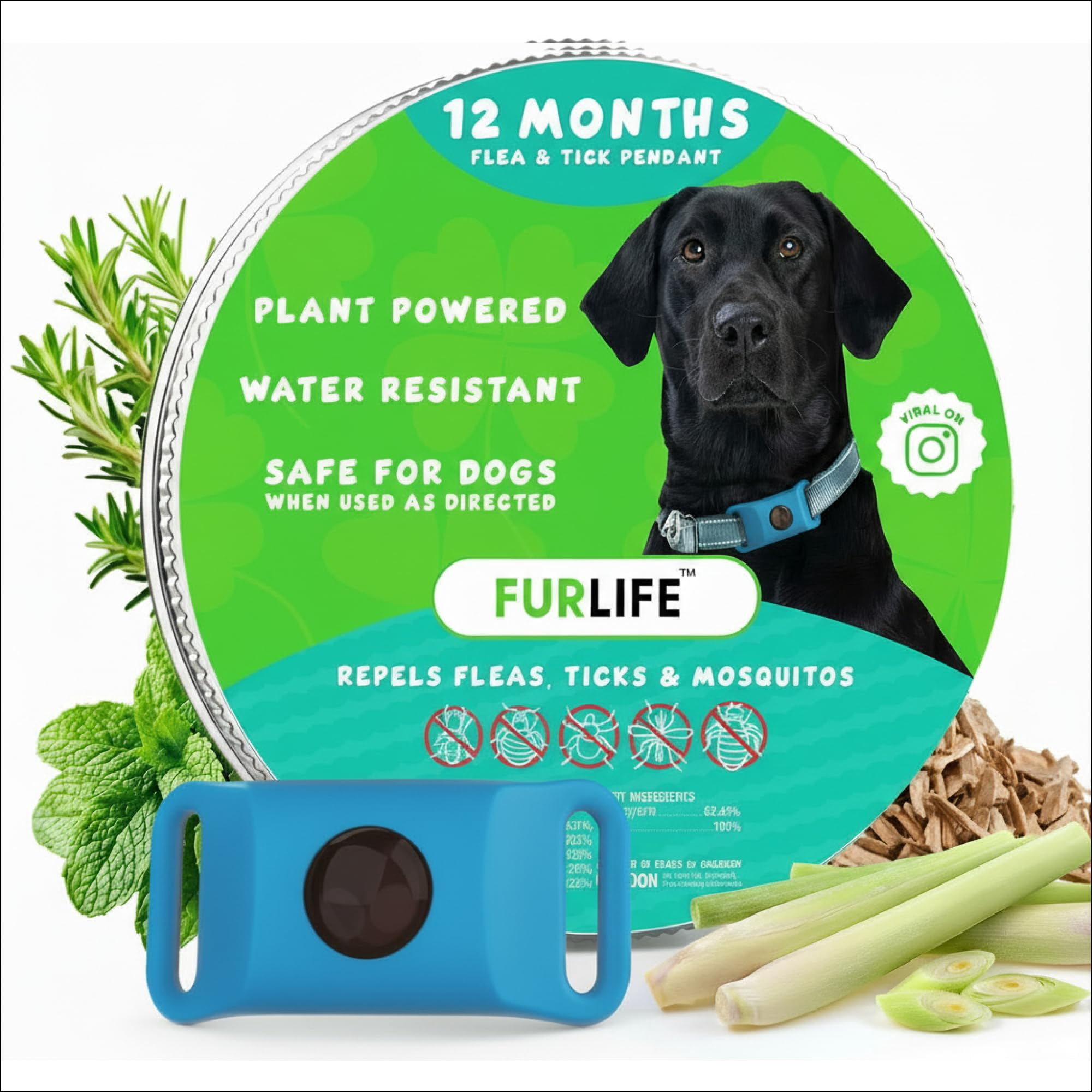 Placa De Identificación Para Perros Furlife Azul Impermeable Para Prevenir Pulgas Y Garrapatas