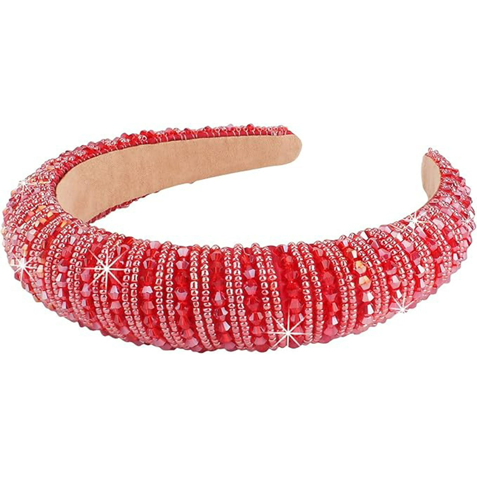 Veatool - Diadema Rojo Con Diamantes De Imitación Para Mujer, Diadema Acolchada Con Cuentas De Cristal Brillante, Lindas Bandas Para El Pelo, Accesorios Para El Cabello Para Mujeres Y Niñas