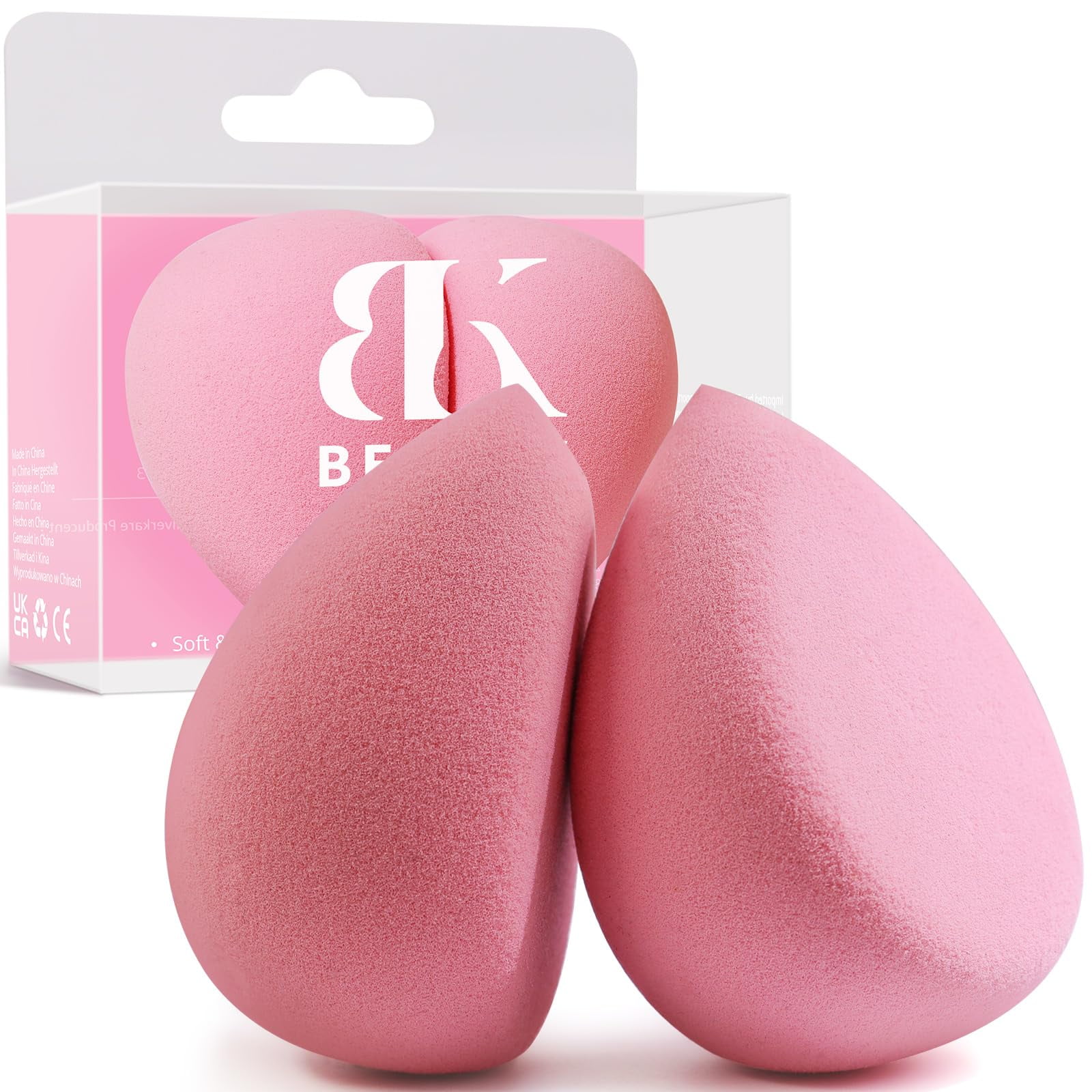 Esponja De Maquillaje Beakey, Juego De 2 Esponjas De Belleza Rosas Sin Látex