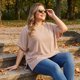 thumbnail image 2 of Agnes Orinda Blusas de Mujer Tallas Grandes a Rayas Cuello Redondo Camisetas de Manga Corta con Abertura Lateral Verano Casual 3X Caqui, 2 of 8