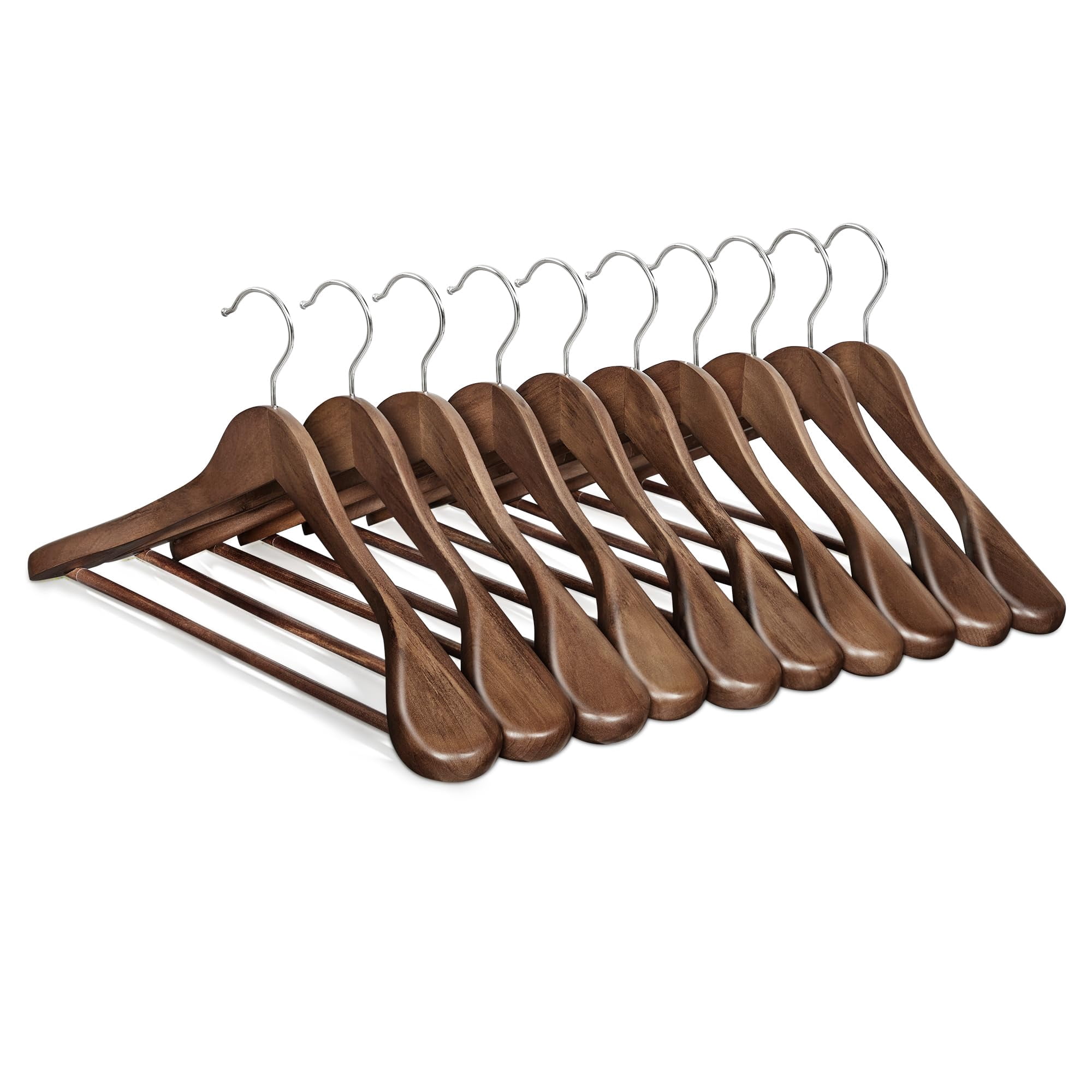 Set De 10 Perchas De Madera Para Traje Songmics, Color Nogal