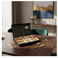 Genérico - Set Juego De Cubiertos 24 Piezas Acero Inoxidable Dorado