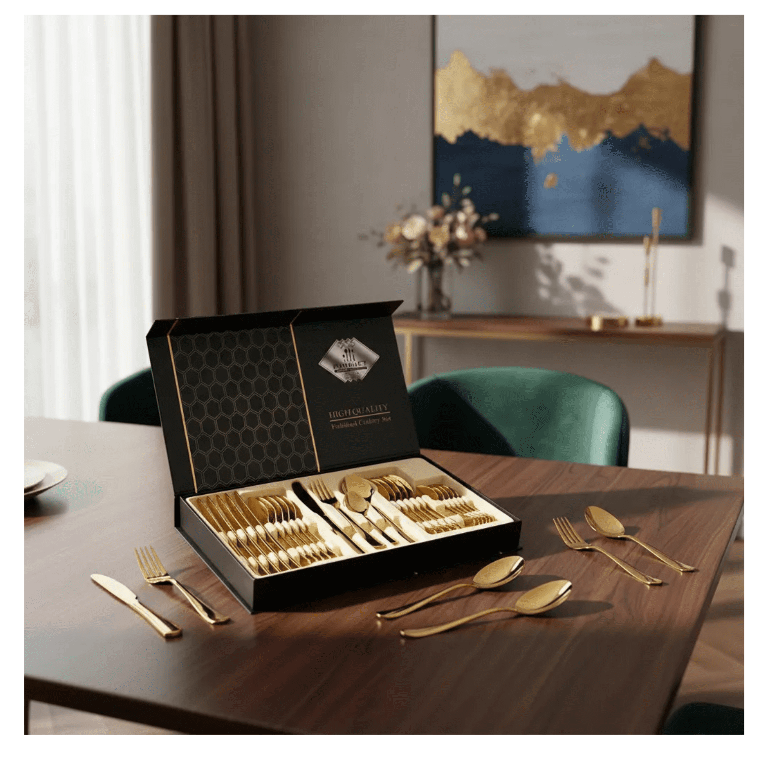 Genérico - Set Juego De Cubiertos 24 Piezas Acero Inoxidable Dorado