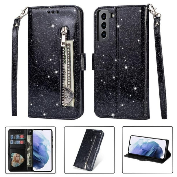 Funda para FOXDOCK Elegante funda Samsung Galaxy S21 Plus 5G Glitter con cremallera-Ideal para el uso diario