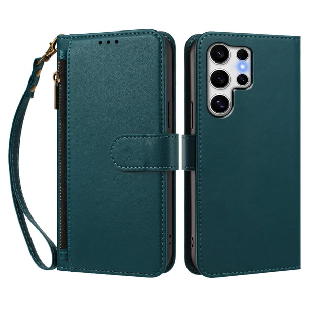 Funda Tipo Billetera para samsung galaxy S25 Ultra con Soporte y Bolsillo con Cierre Verde